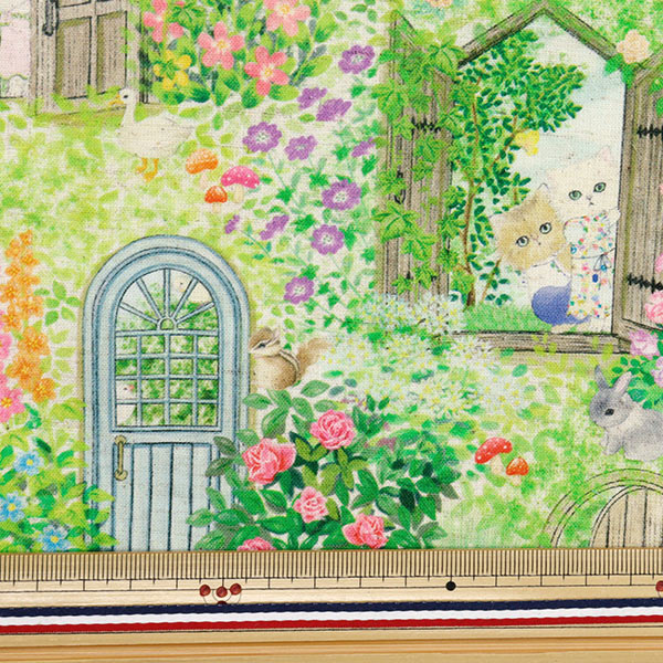 【数量5から】 生地 『22fabric 綿麻シーチング デジタルプリント シークレットガーデン ナチュラル DP-4856-4A』