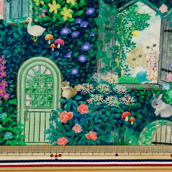 【数量5から】 生地 『22fabric 綿麻シーチング デジタルプリント シークレットガーデン ネイビー DP-4856-4C』