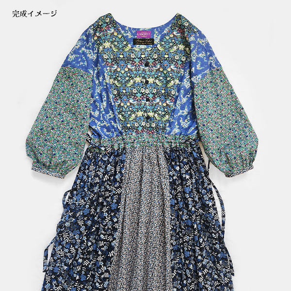 Dressmaking kit "Pattern Label x Maiando Made With Liberty Fabric Panel Switching One Piece Kit Blue Green Liberty Japan