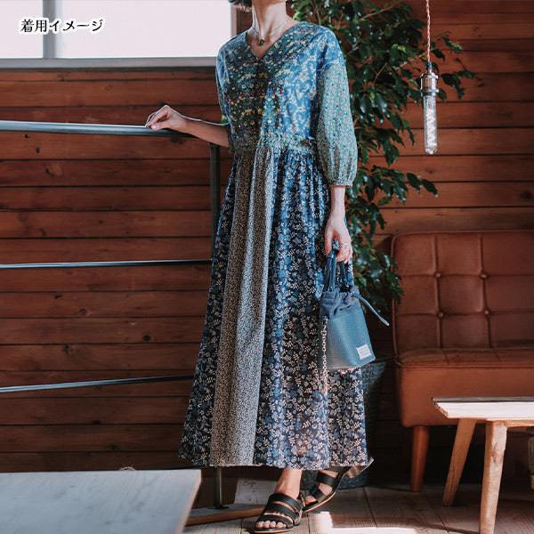 Dressmaking kit "Pattern Label x Maiando Made With Liberty Fabric Panel Switching One Piece Kit Blue Green Liberty Japan