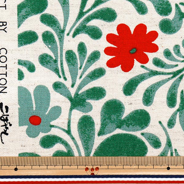 【数量5起】 織物 “早子布棉麻帆布植物黄栎×绿色UP5875-A”" COTTON KOBAYASHI