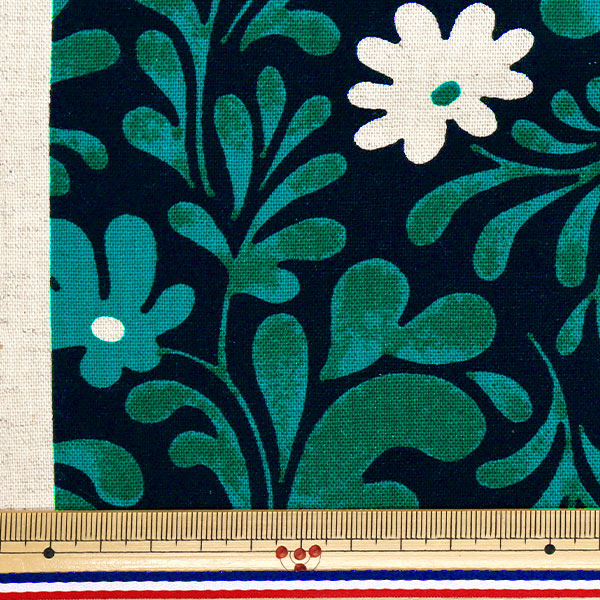 【数量5から】 生地 『う早この布 綿麻キャンバス 植物 ブラック UP5875-D』 COTTON KOBAYASHI コットンこばやし 小林繊維
