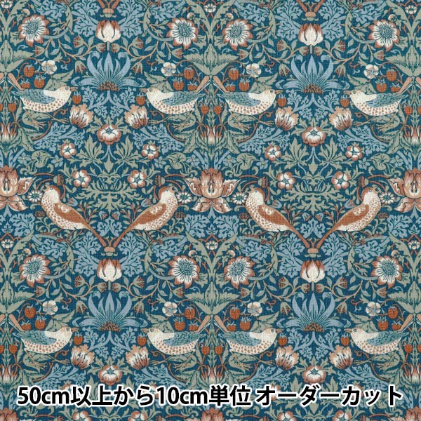 【数量5から】 生地 『MODAベストオブモリス シーチング イチゴ泥棒 ブルー 33490-41』