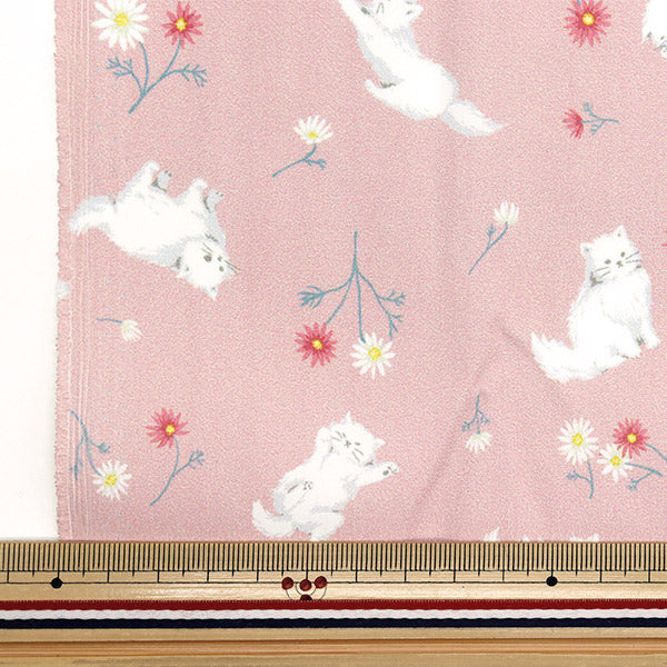 Fabric "Antibacterial, deodorizing, super water-repellent polyester that repels water. Cut Cloth Approx. 135cm x 100cm Cat and Flower Pink C-HP-SC-CA-PK"