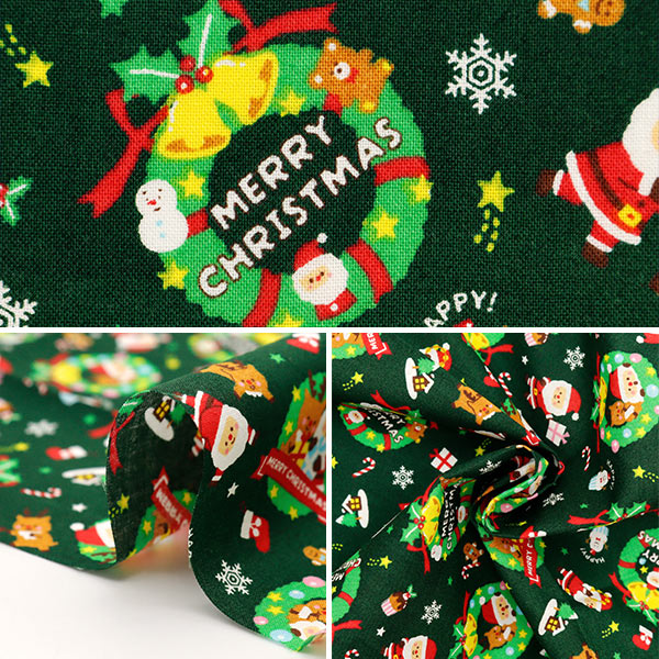 Fabric 『Quilting Cut Cloth Approximately 33cm x 50cm Christmas print leasing green C-AP45102-1A"