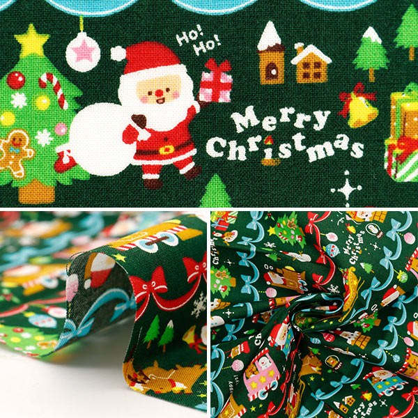 Fabric 『Quilting Cut Cloth Approximately 33cm x 50cm Christmas printRibbonBorder Green C-AP45102-2A"