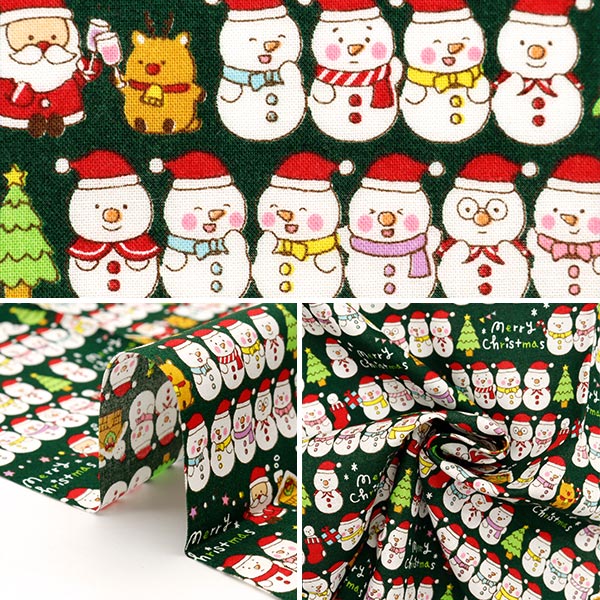 Fabric 『Quilting Cut Cloth Approximately 33cm x 50cm Christmas print Snowman Green C-AP45102-3A"