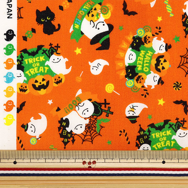 生地 『シーチング コットンプリント カットクロス 約33cm×30cm オレンジ PW-AP45101-1A』