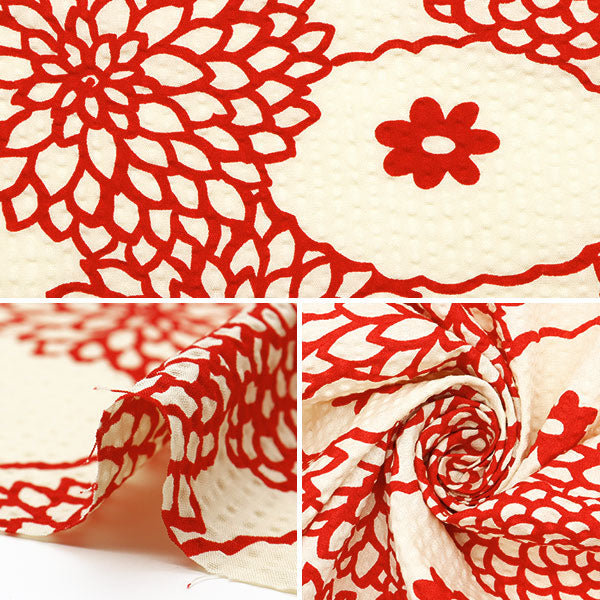 【数量5から】 生地 『う早この布 リップルプリント デコ アイボリー×レッド UP5948-A』 COTTON KOBAYASHI コットンこばやし 小林繊維