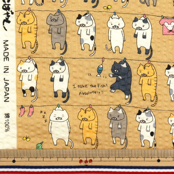 【数量5から】 生地 『リップルプリント 洗濯ネコ マスタード KTS7086-D』 COTTON KOBAYASHI コットンこばやし 小林繊維