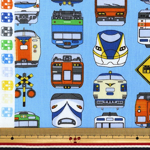 【数量5から】 生地 『スケア プリント 電車 スカイブルー SP2411-12B』
