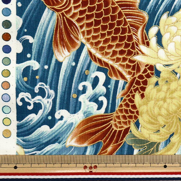 【数量5から】 生地 『シーチング 百華繚蘭 鯉 ブルー HR3510-12A』 Quilt Gate キルトゲイト