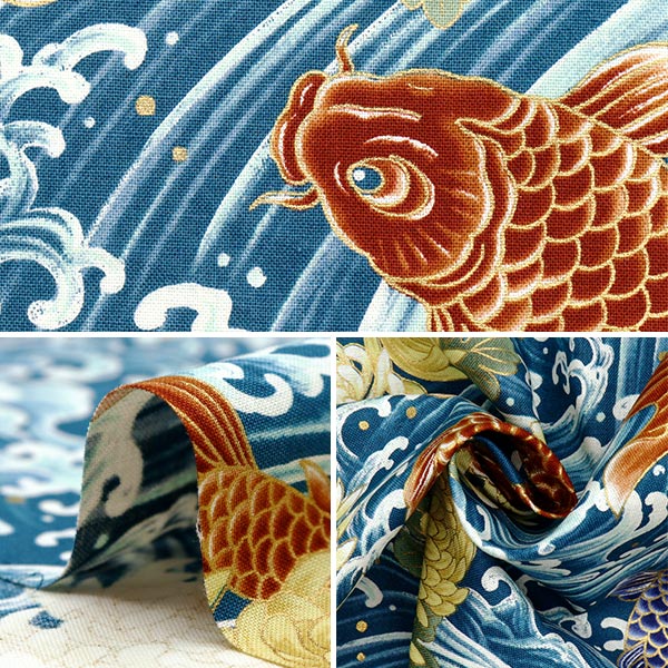 【数量5から】 生地 『シーチング 百華繚蘭 鯉 ブルー HR3510-12A』 Quilt Gate キルトゲイト