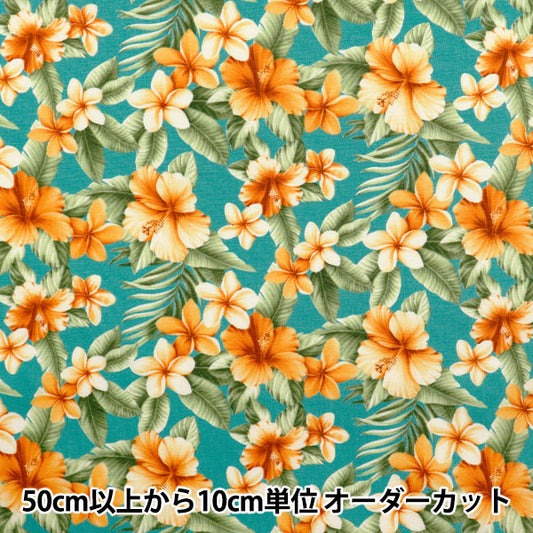 【数量5から】 生地 『ブロード ハイビスカス アクアミント 4236-1-3』