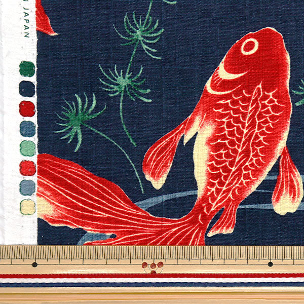 【数量5から】 生地 『ドビー 和柄 金魚 ネイビー 1025-1100-2D』