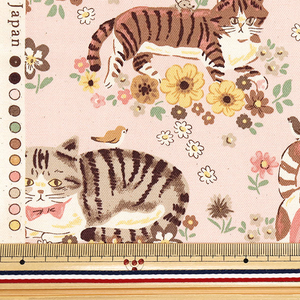 【数量5起】 織物 『牛津布 强大的动物猫花粉红色YGA-81050-1B" KOKKA