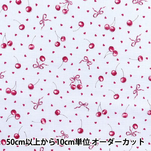 【数量5から】 生地 『カラフルキャンバス シーチング リボンチェリー ブルー COCAN-RIC-BL』 KOKKA コッカ