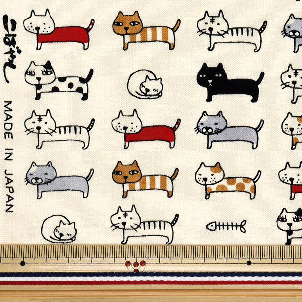 【数量5から】 生地 『シーチング 整列ネコ 生成 ACS1101-A』 COTTON KOBAYASHI コットンこばやし 小林繊維