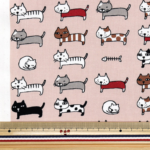 【数量5から】 生地 『シーチング 整列ネコ くすみピンク ACS1101-C』 COTTON KOBAYASHI コットンこばやし 小林繊維