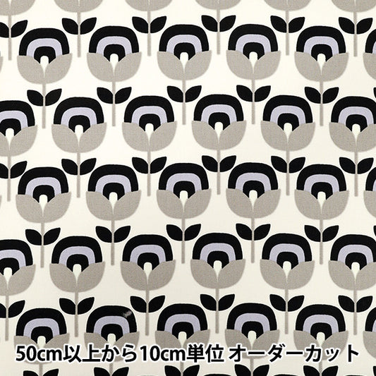 【数量5から】 生地 『オックス レトロフラワー キナリ×グレー ACS1130-A』 COTTON KOBAYASHI コットンこばやし 小林繊維