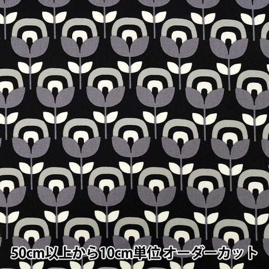 【数量5から】 生地 『オックス レトロフラワー ブラック×グレー ACS1130-B』 COTTON KOBAYASHI コットンこばやし 小林繊維