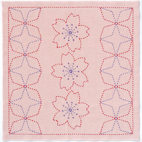 刺しゅうキット 『刺し子キット 花ふきん 桜と角七宝 (渋ピンク) 243』 Olympus オリムパス