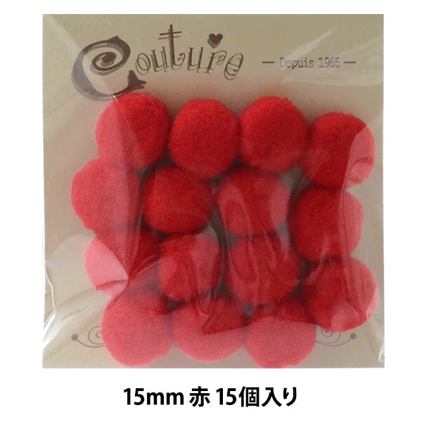 手芸パーツ 『ボンテン 15mm 5.赤 15個入り』 寺井