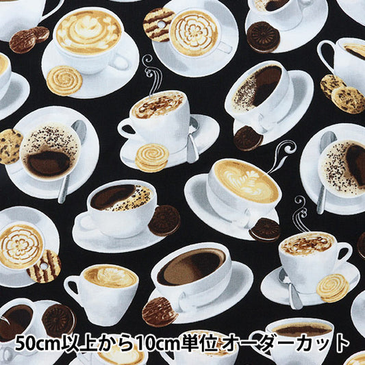 【数量5から】 生地 『USAコットン バック・トゥ・ザ・グラインド コーヒー柄 COFFEE-C8956』