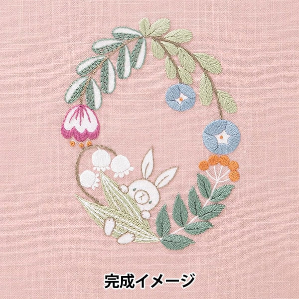 Embroidery kit "Enjoy embroidery print crosskohana rabbit and flower lease pink 542309" Lecien Lecien COSMO Cosmo