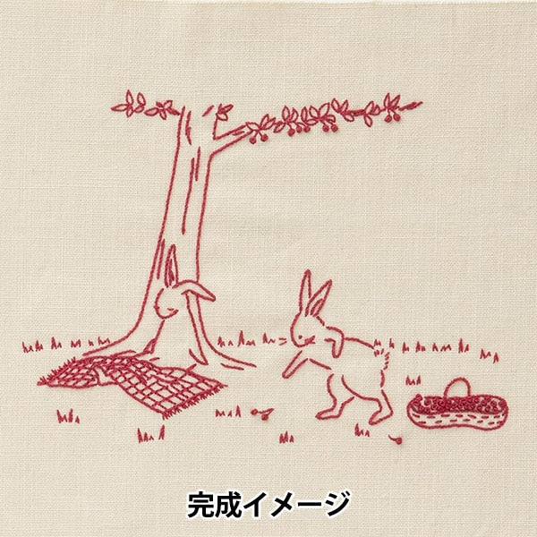刺しゅうキット 『刺しゅうを楽しむプリントクロス 高橋亜紀うさぎのピクニック ライトハニー 542314』 LECIEN ルシアン cosmo コスモ