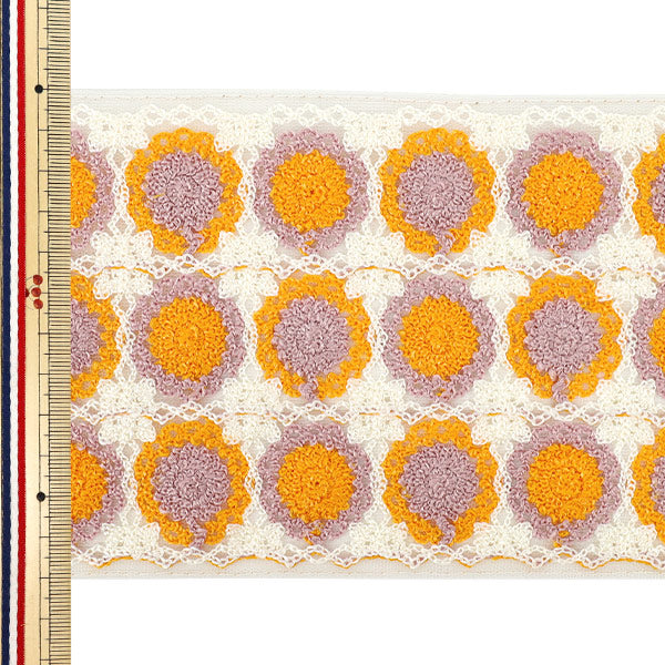 【数量5から】 手芸ブレード 『2025 インド刺繍ブレード 約12cm幅 ホワイト×オレンジ 47636L』