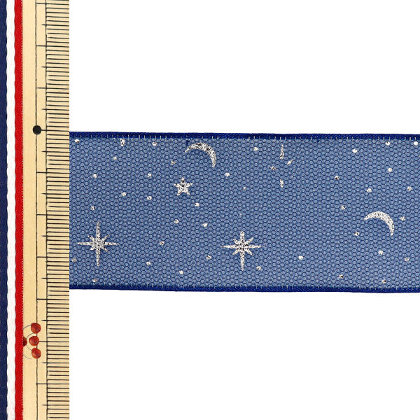 リボン 『オーガンジープリントリボン 星月夜 約幅38mm×長さ3m ネイビー YRC2509-38』