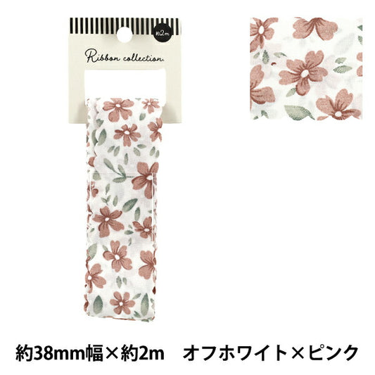 絲帶 《印刷》絲帶 花2025约宽38mm×长2m白色×粉红色YRC2533-38"