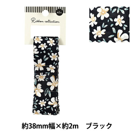 絲帶 《印刷》絲帶 花卉2025约宽38mm×长2m黑色YRC2533-38"