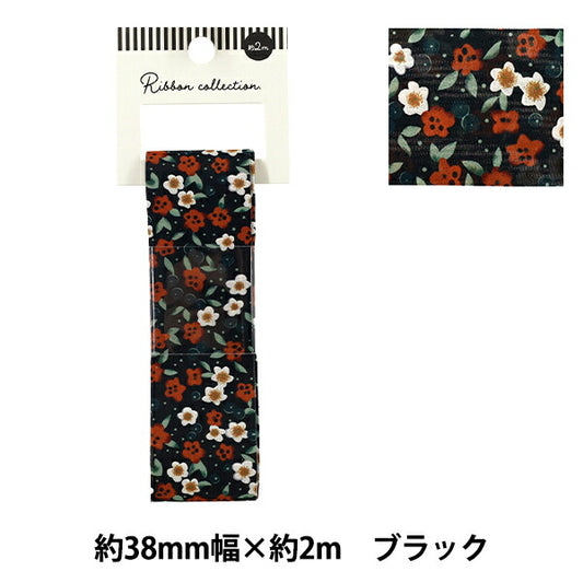 絲帶 《印刷》絲帶 花卉2025约宽38mm×长2m黑色YRC2538-38"
