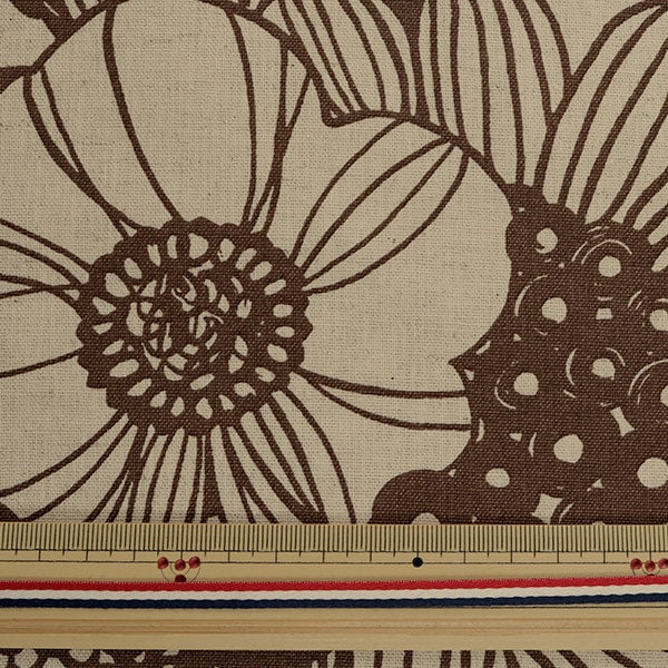 【数量5から】 生地 『綿麻キャンバス アートフラワー ブラウン UP5678-E う早この布』 COTTON KOBAYASHI コットンこばやし 小林繊維