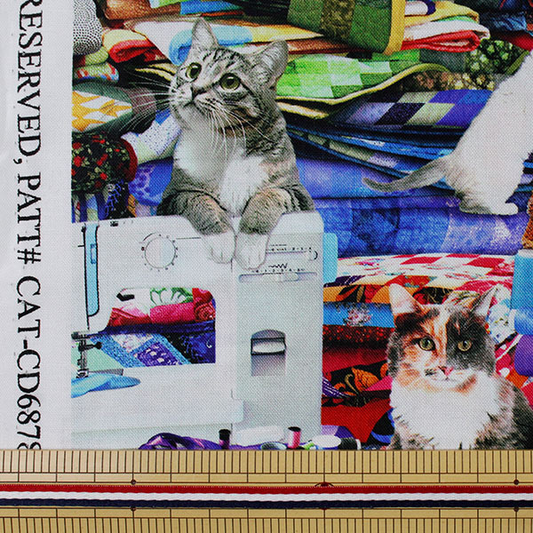 【数量5から】 生地 『インクジェットプリント ネコとミシン CAT-CD6878』 USAコットン