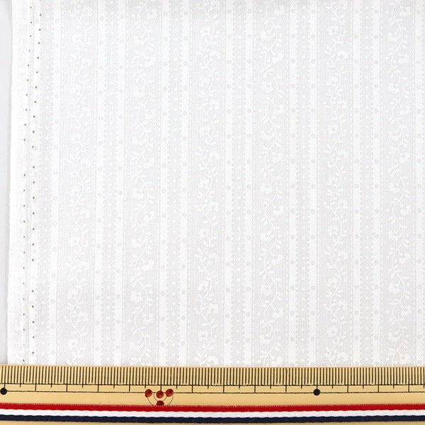 【数量5から】 生地 『シーチング ラッカープリント 小花ストライプ柄 ホワイト×ホワイト WD347-3A』