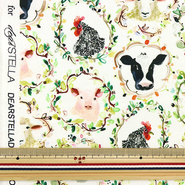 【数量5から】 生地 『USAコットン dearSTELLA アニマルギャラリー ホワイト DJL2248-WHITE』
