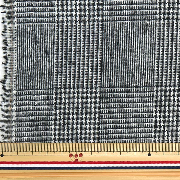 【数量5から】 生地 『ウールブレンドやわらか風合いウォッシャブル グレンチェック ブラック WPC4311-2BKWY』
