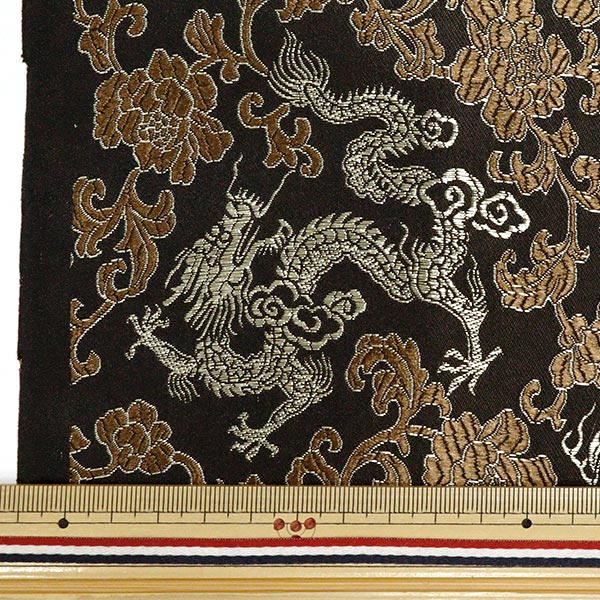 【数量5から】 生地 『コスチュームチャイナブロケード 花と龍 黒地×金糸 NDC8701-R97BG』