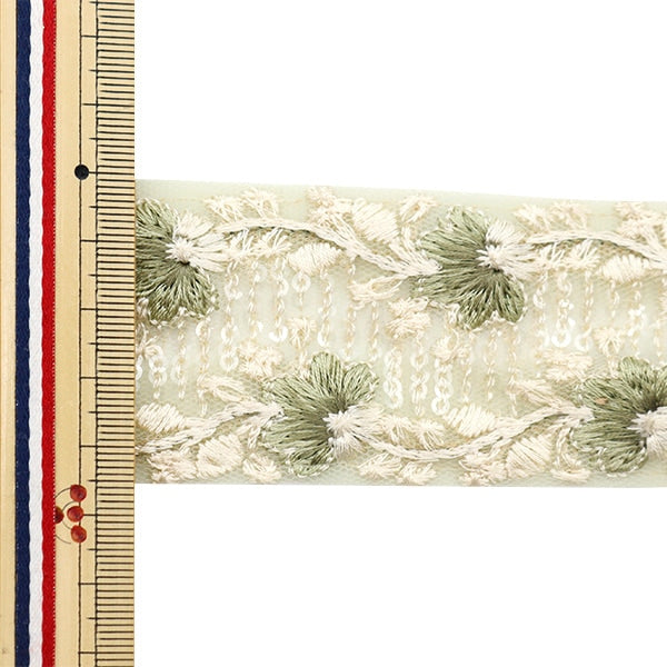 【数量5から】 手芸ブレード 『2022 インド刺繍ブレード グリーン×グリーン 45105D』