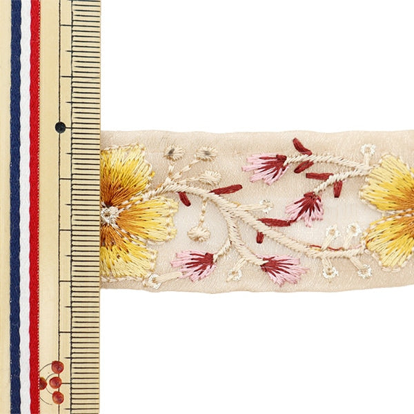【数量5から】 手芸ブレード 『2022 インド刺繍ブレード ベージュ×イエロー 45122F』