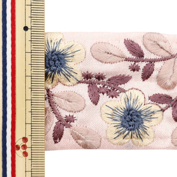 【数量5から】 手芸ブレード 『2022 インド刺繍ブレード ピンク×クリーム 45138F』
