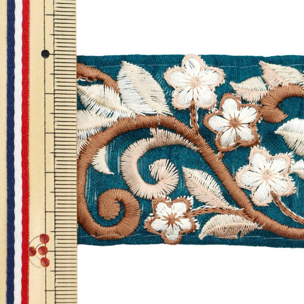 【数量5から】 手芸ブレード 『2022 インド刺繍ブレード グリーン×ブラウン 45356B』