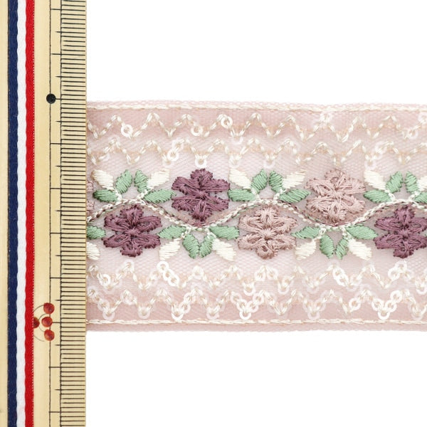 【数量5から】 手芸ブレード 『2022 インド刺繍ブレード ピンク 45353G』