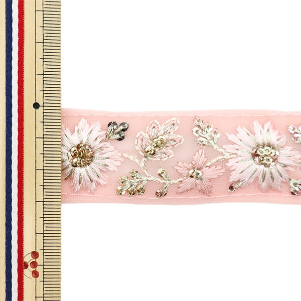 【数量5から】 手芸ブレード 『2022 インド刺繍ブレード ピンク×ピンク 45180K』