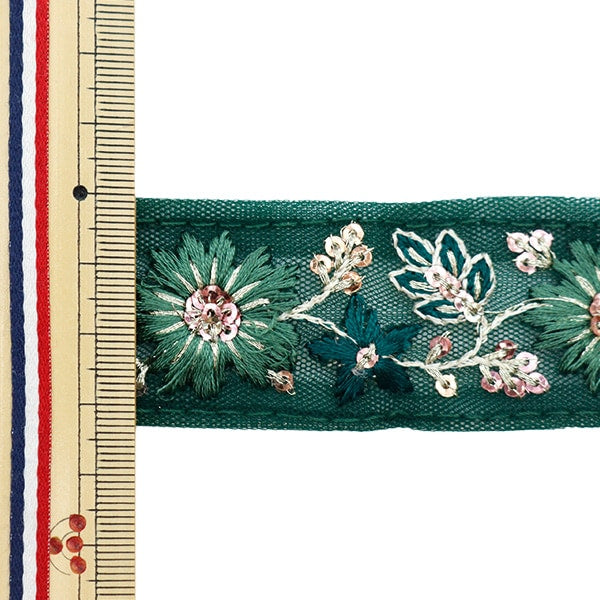 【数量5から】 手芸ブレード 『2022 インド刺繍ブレード グリーン×グリーン 45180L』