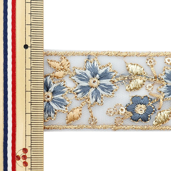 【数量5から】 手芸ブレード 『2022 インド刺繍ブレード ブルー 45232B』