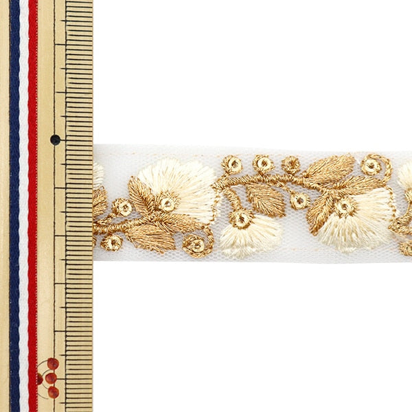 【数量5から】 手芸ブレード 『2022 インド刺繍ブレード ホワイト×ゴールド 146C』